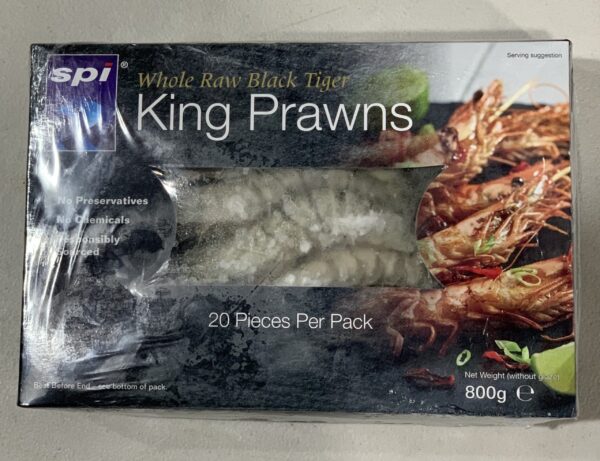 Whole Raw Black Tiger King Prawns 800g